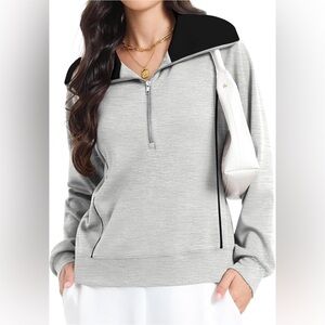 Womens Fashion Half Zip Oversized Sweatshirts Contrast Zipper Pullover Hoodies